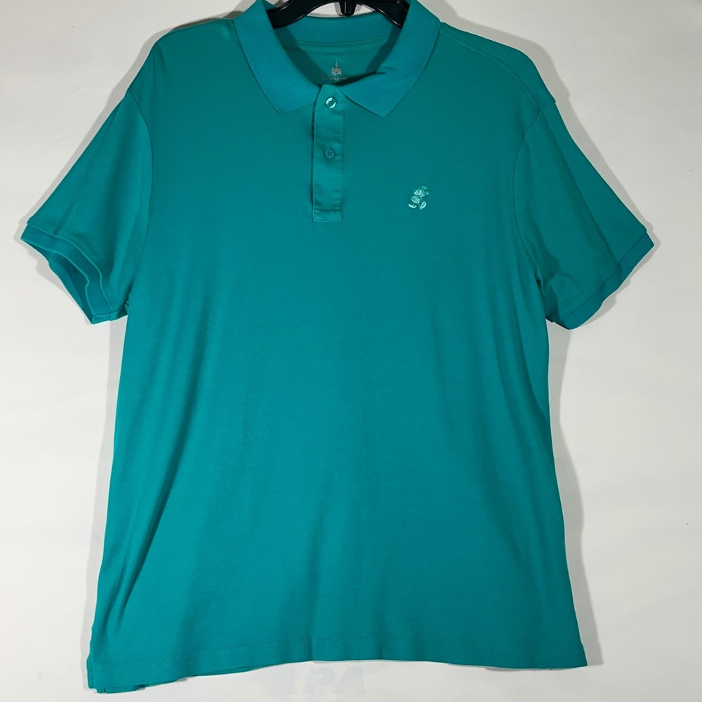 Disney Parks Men's Polo Shirt Mickey Mouse Logo Turquoise Modern Fit Sz‎ Large